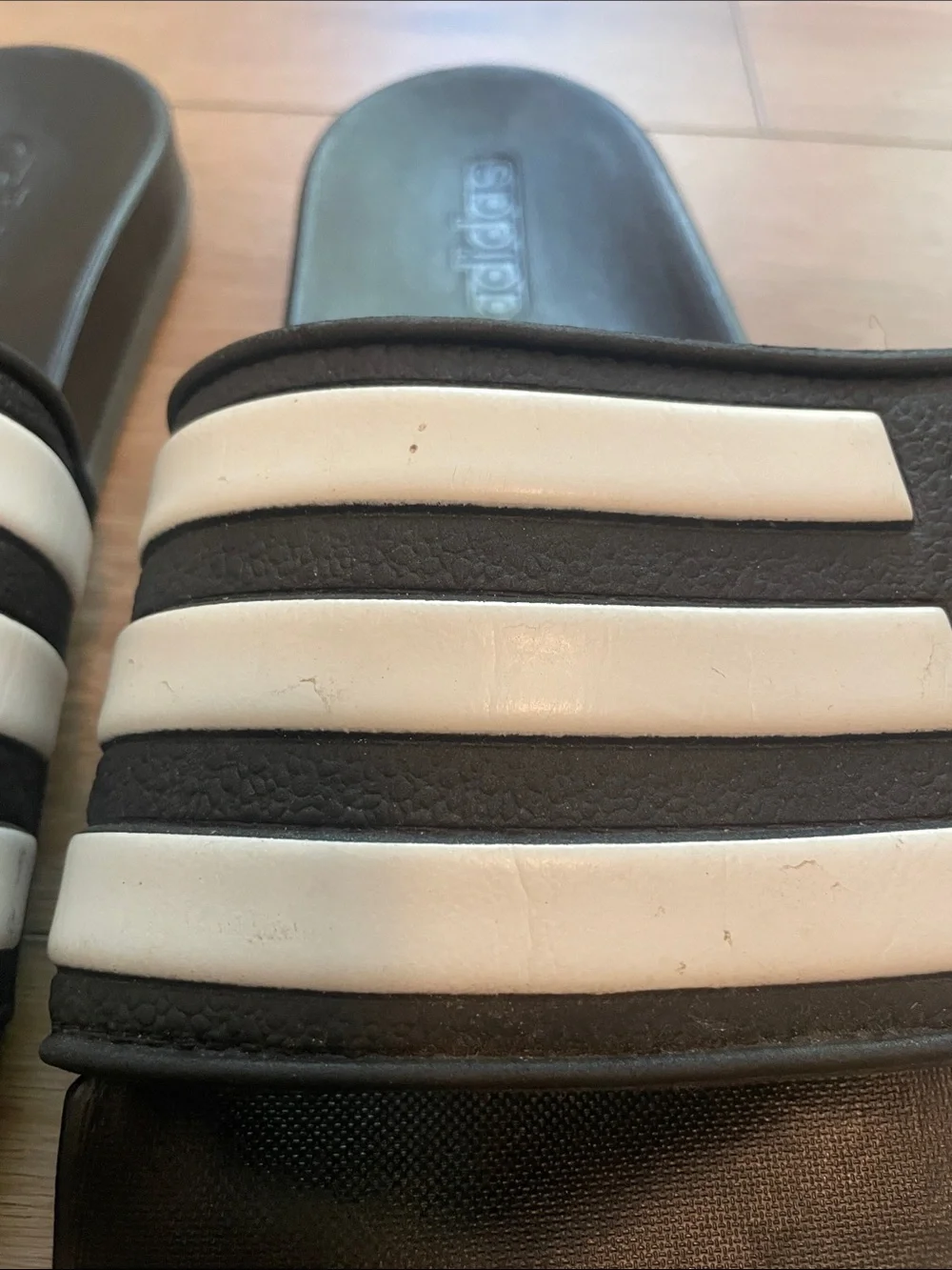 adidas Black and White Slide Sandals with Three-Stripes Men 10